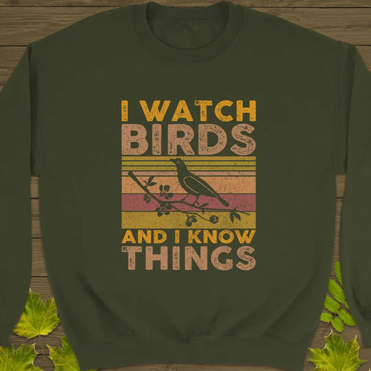 Watch Birds, Know Things Crewneck Sweatshirt Military Green