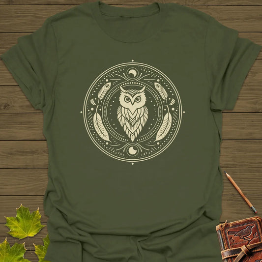 Nocturnal Wisdom Owl T-Shirt Military Green