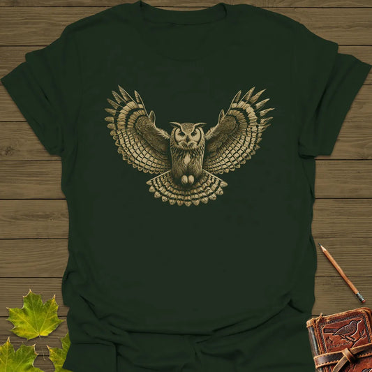 Winged Wisdom Owl T-Shirt Forest Green