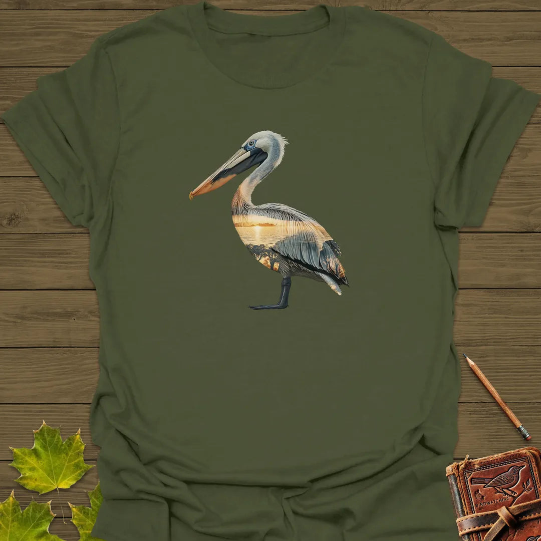 Pelican Sunset Silhouette T-Shirt Military Green