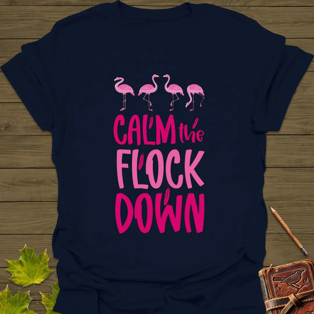 Calm The Flock Down Flamingo T-Shirt Navy