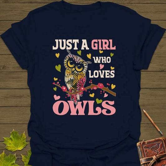 Girl Who Loves Owls T-Shirt Navy