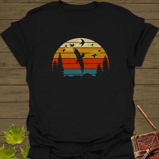 Retro Bird Sunset T-Shirt Black