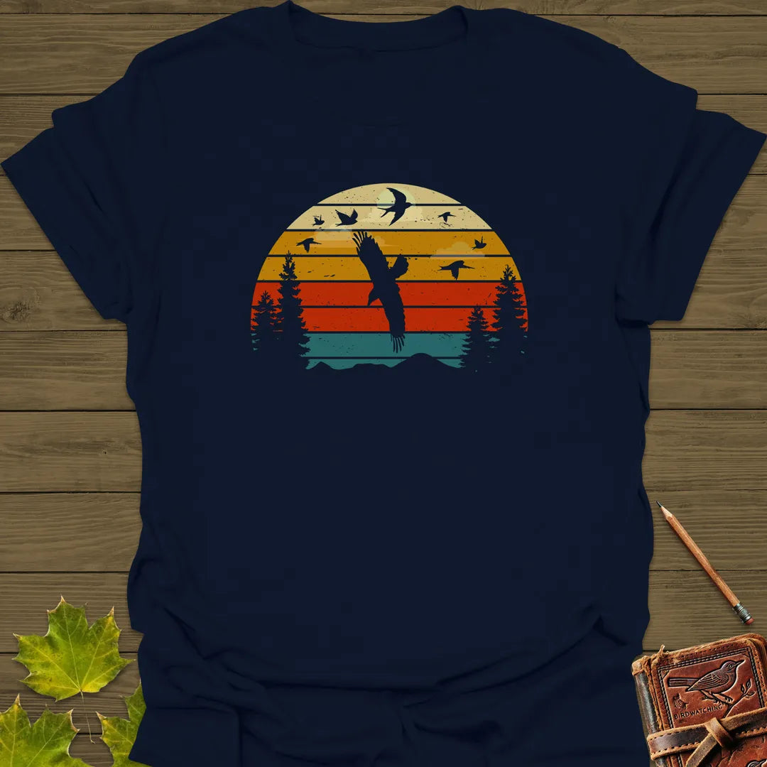 Retro Bird Sunset T-Shirt Navy