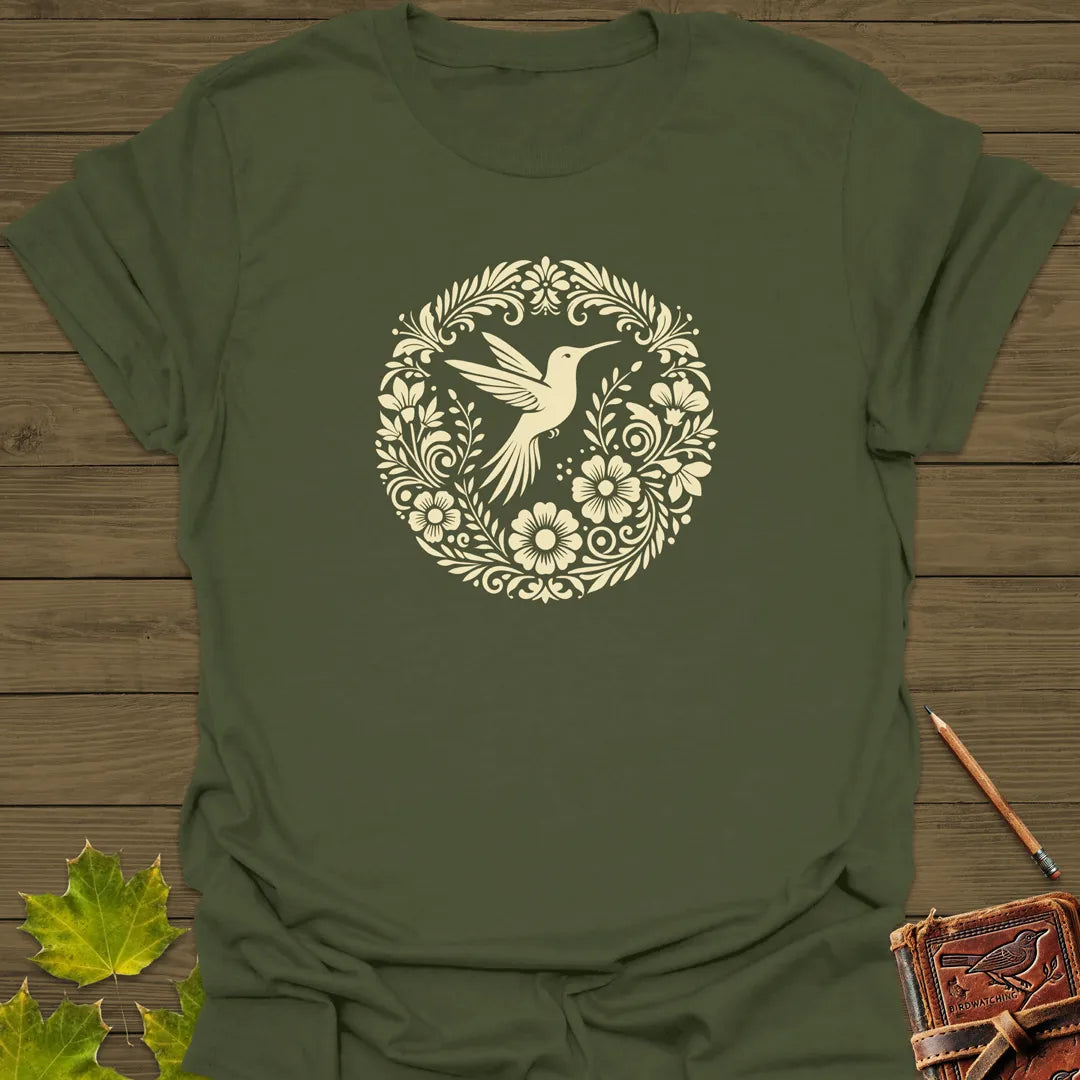 Graceful Flight Hummingbird T-Shirt Military Green