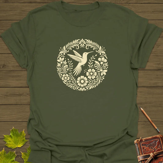 Graceful Flight Hummingbird T-Shirt Military Green
