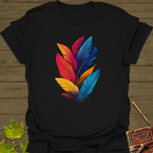Vivid Plumes Bird Feather T-Shirt Black