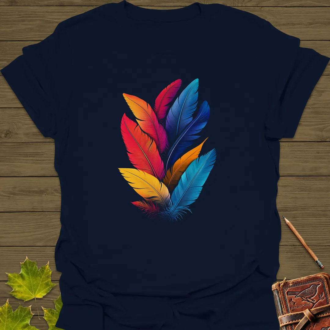Vivid Plumes Bird Feather T-Shirt Navy