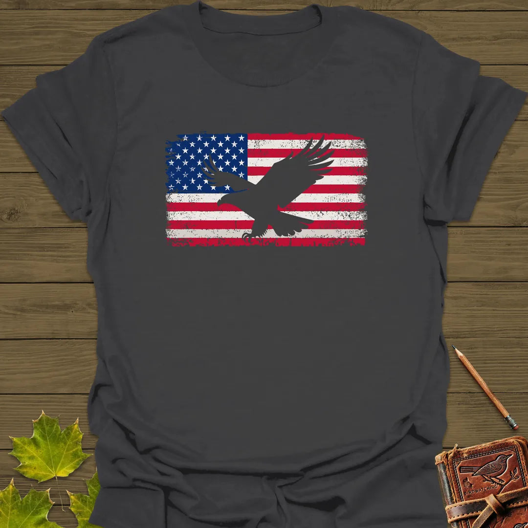 Freedom Soars Eagle Flag T-Shirt Charcoal