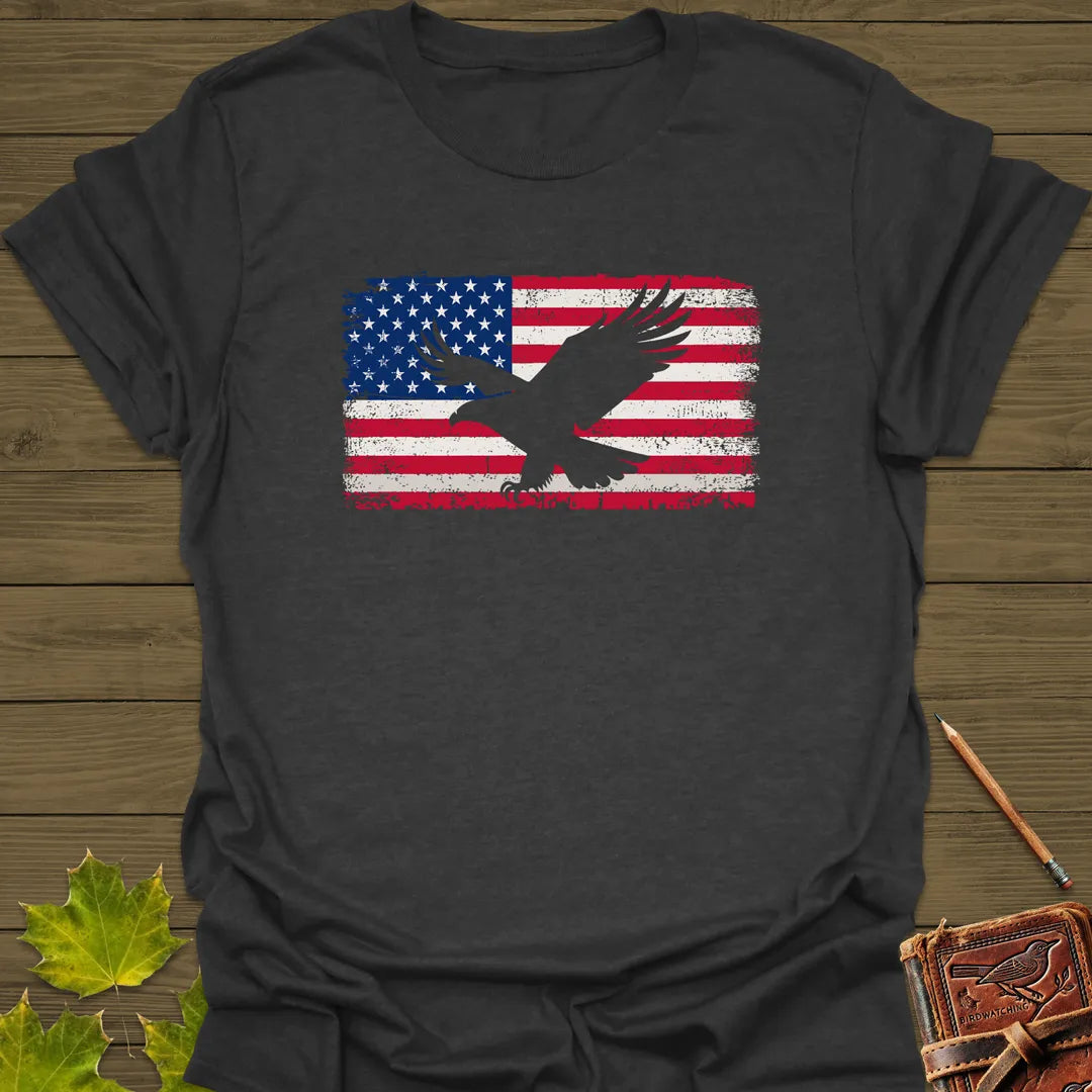 Freedom Soars Eagle Flag T-Shirt Dark Heather