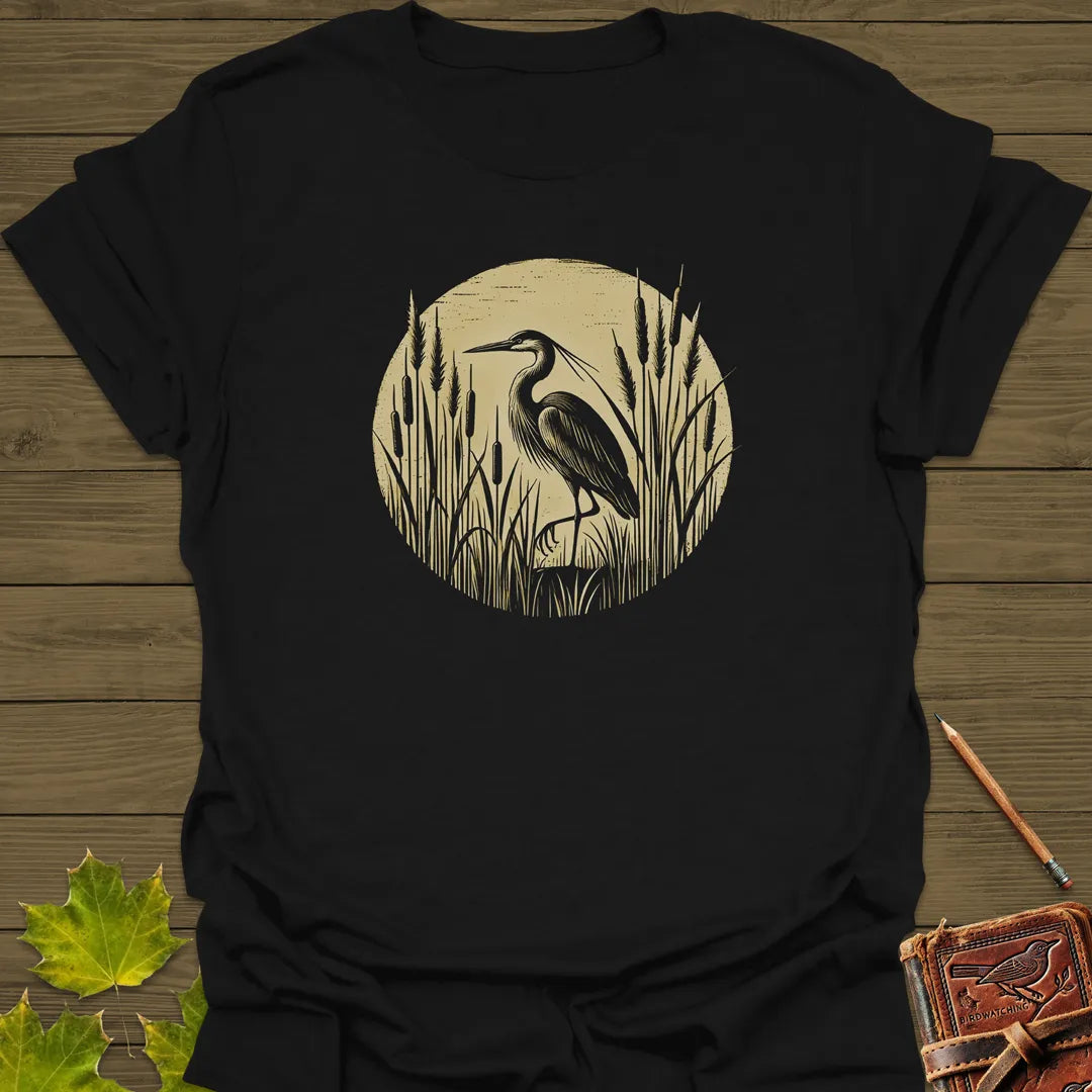 Rustic Wildlife Heron T-Shirt Black