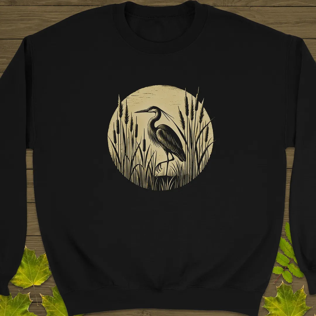 Rustic Wildlife Heron Crewneck Sweatshirt Black