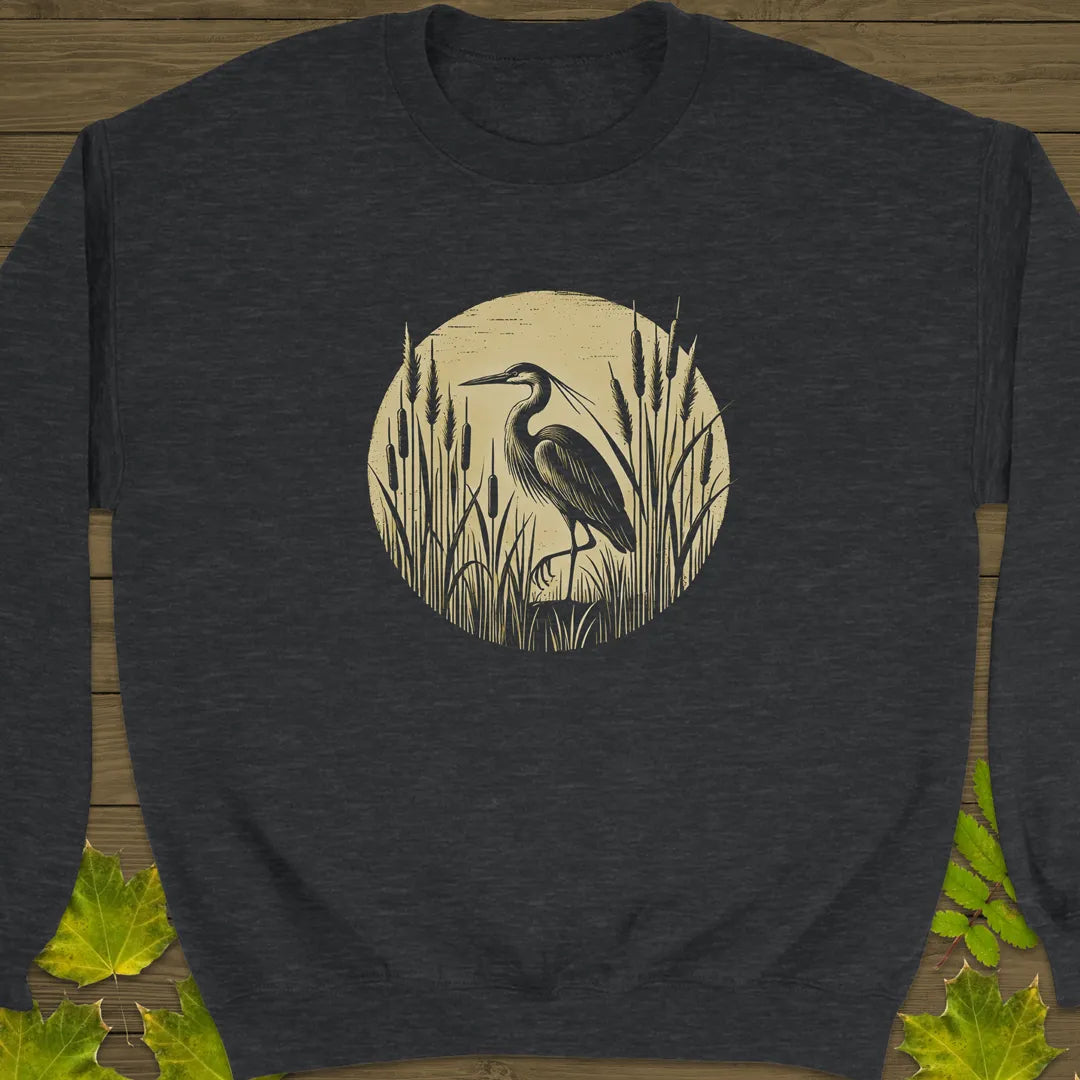 Rustic Wildlife Heron Crewneck Sweatshirt Dark Heather