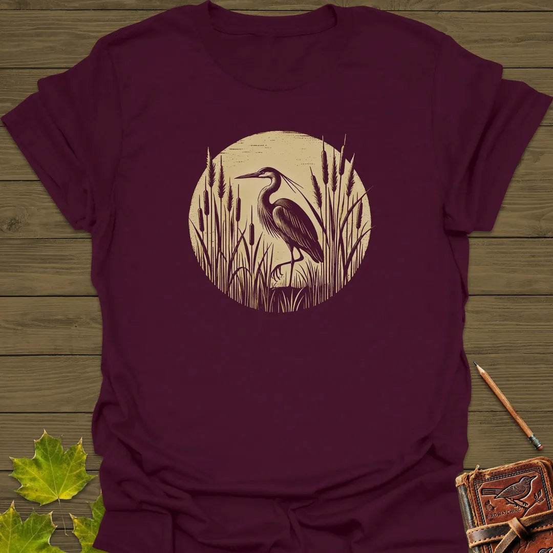 Rustic Wildlife Heron T-Shirt Maroon