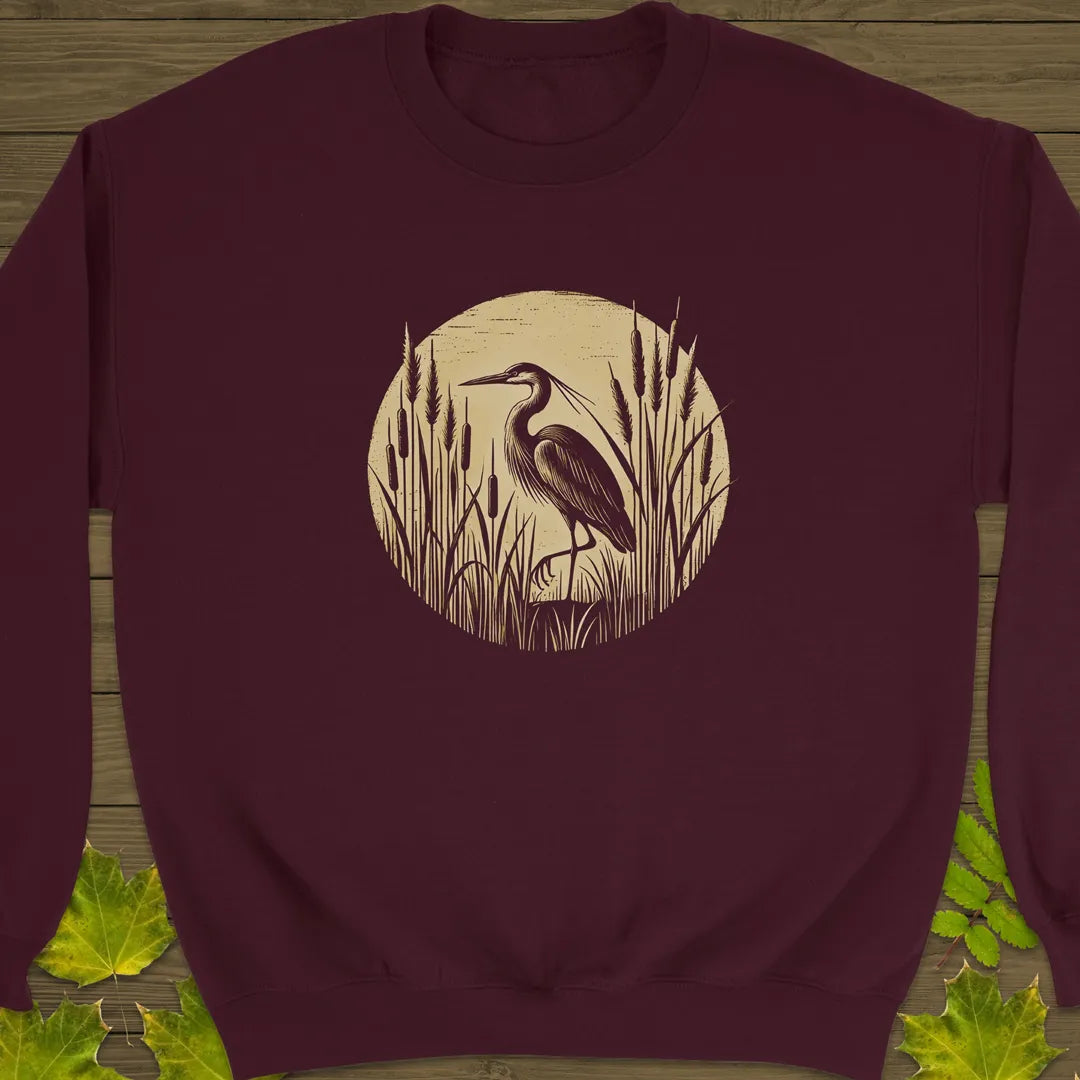 Rustic Wildlife Heron Crewneck Sweatshirt Maroon