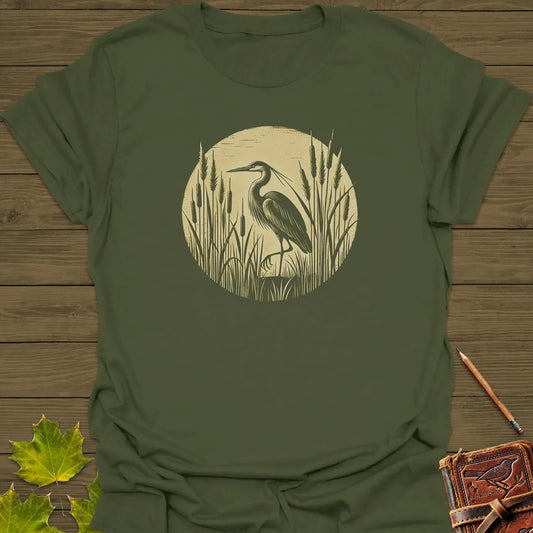 Rustic Wildlife Heron T-Shirt Military Green