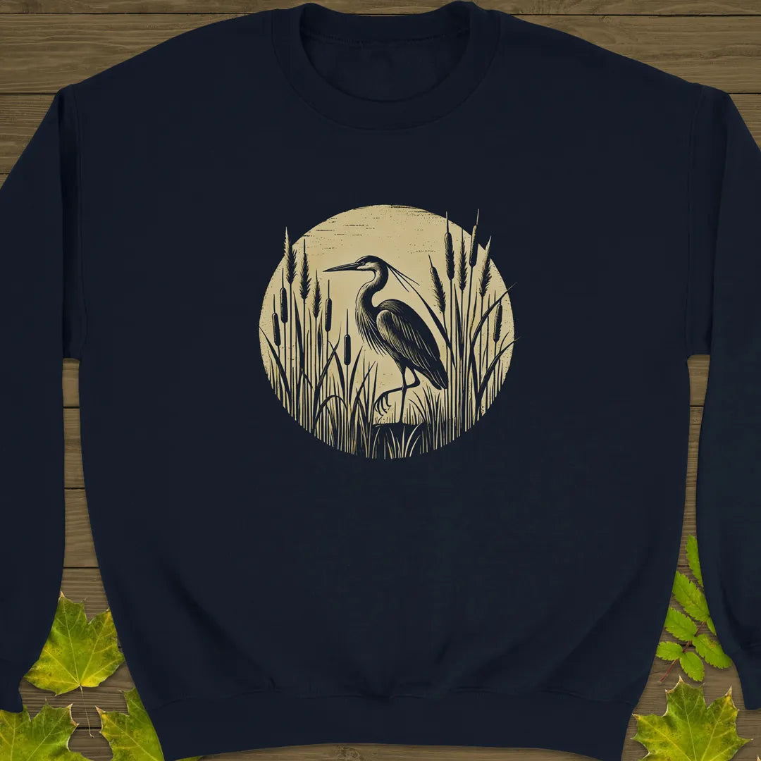 Rustic Wildlife Heron Crewneck Sweatshirt Navy