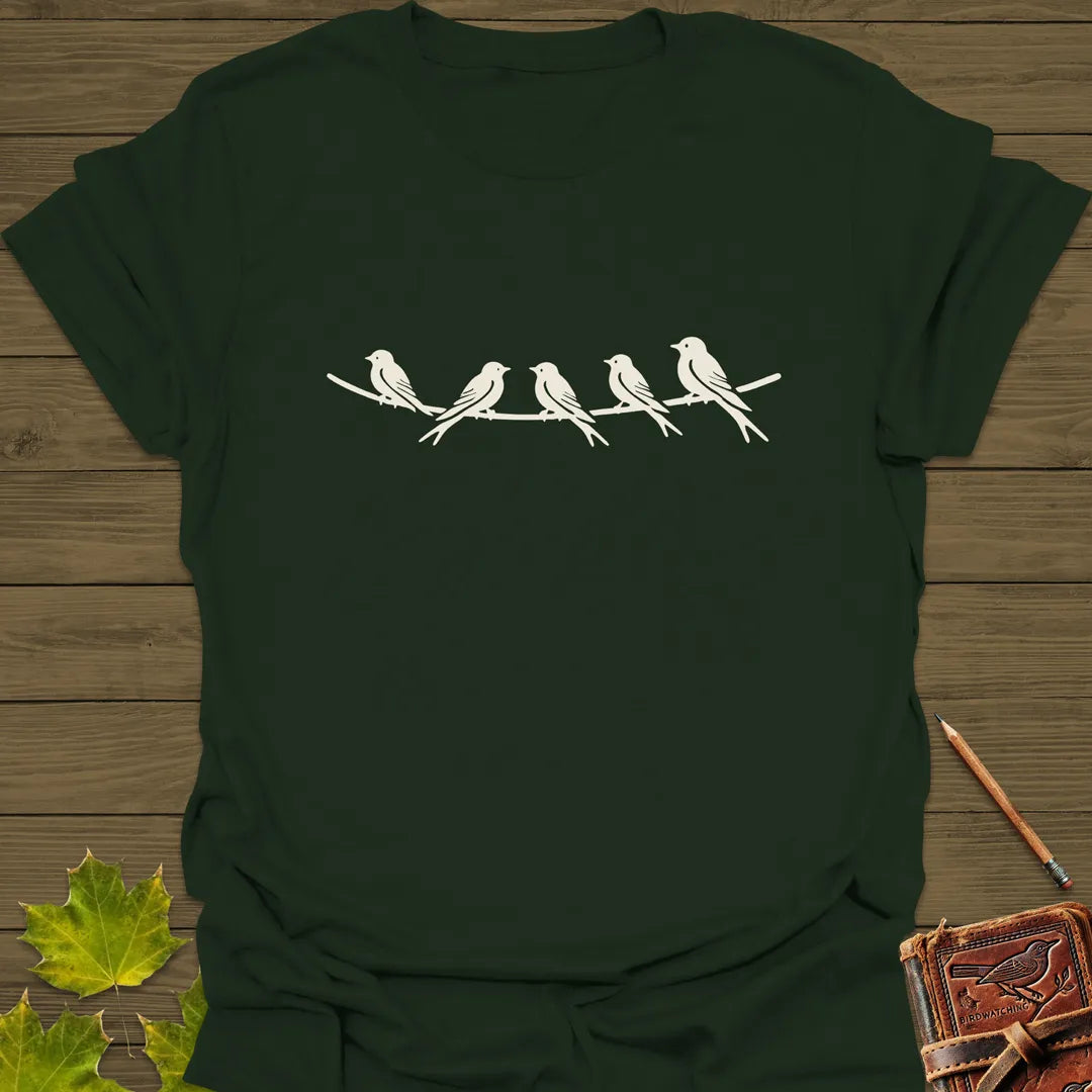 Elegant Perch Bird Silhouette T-Shirt Forest Green