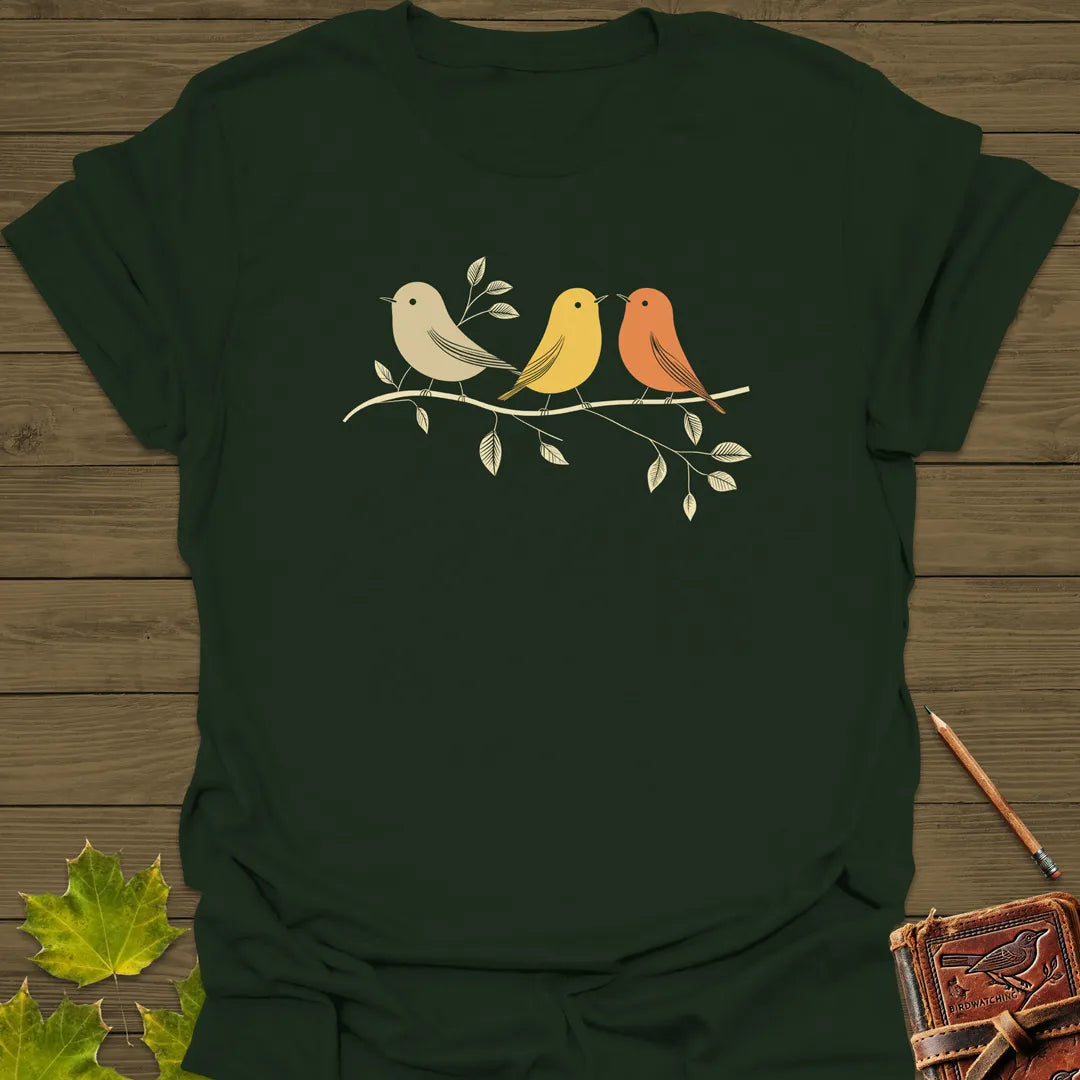 Branch Buddies Bird Art T-Shirt Forest Green