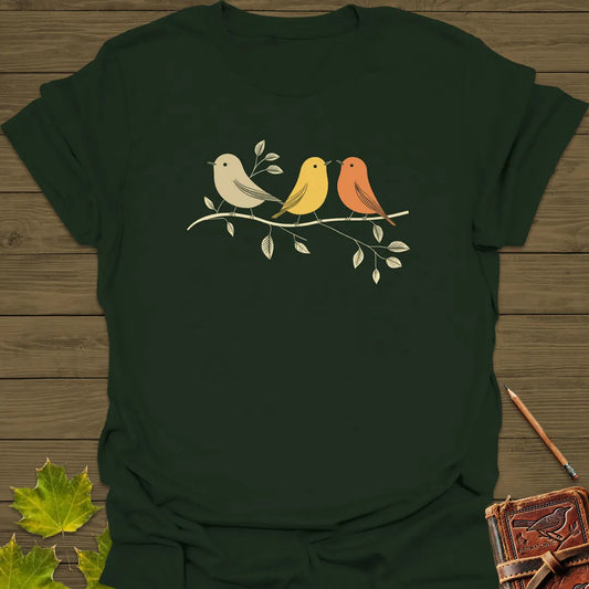 Branch Buddies Bird Art T-Shirt Forest Green