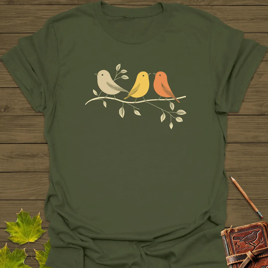 Branch Buddies Bird Art T-Shirt Military Green