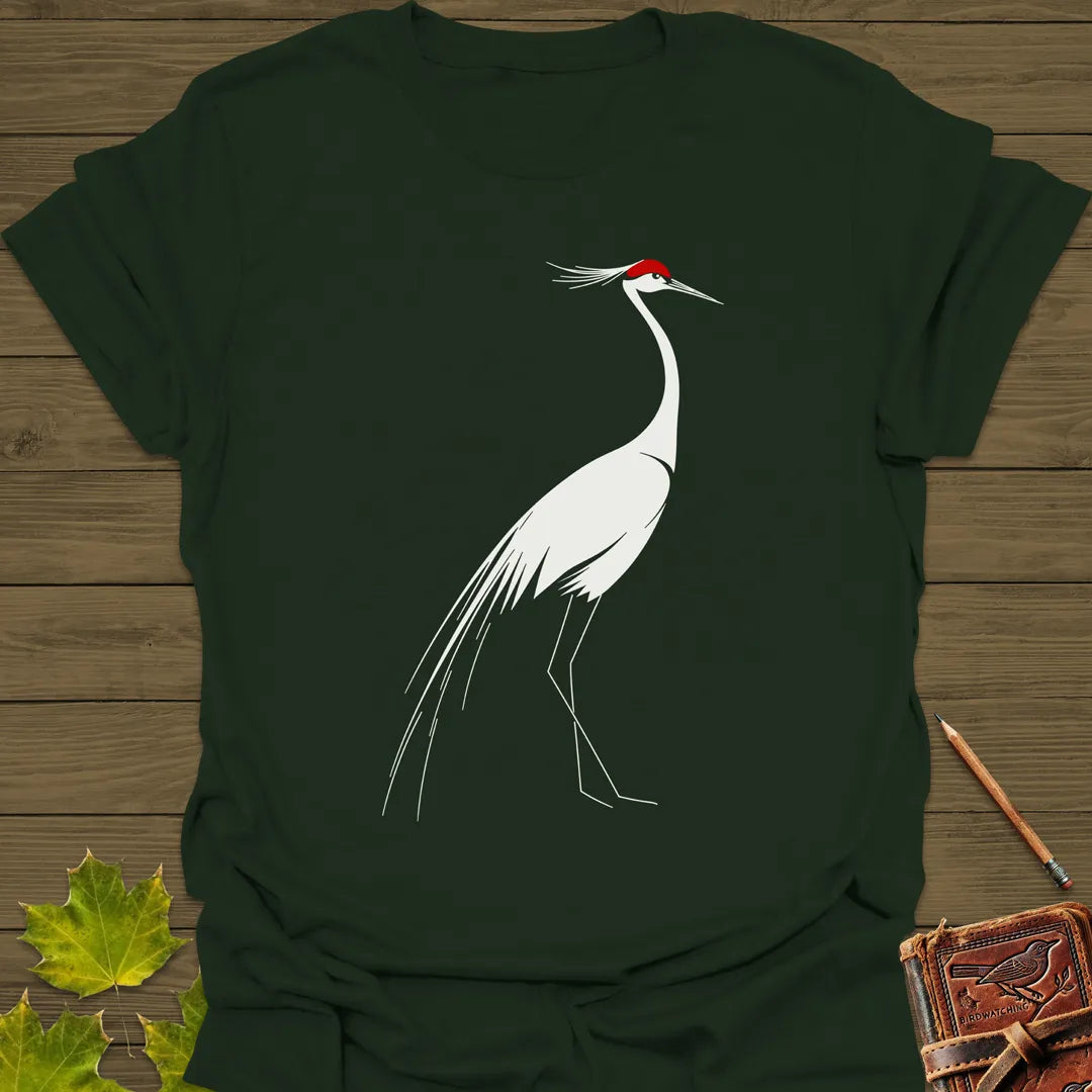 Elegant Lines Crane T-Shirt Forest Green