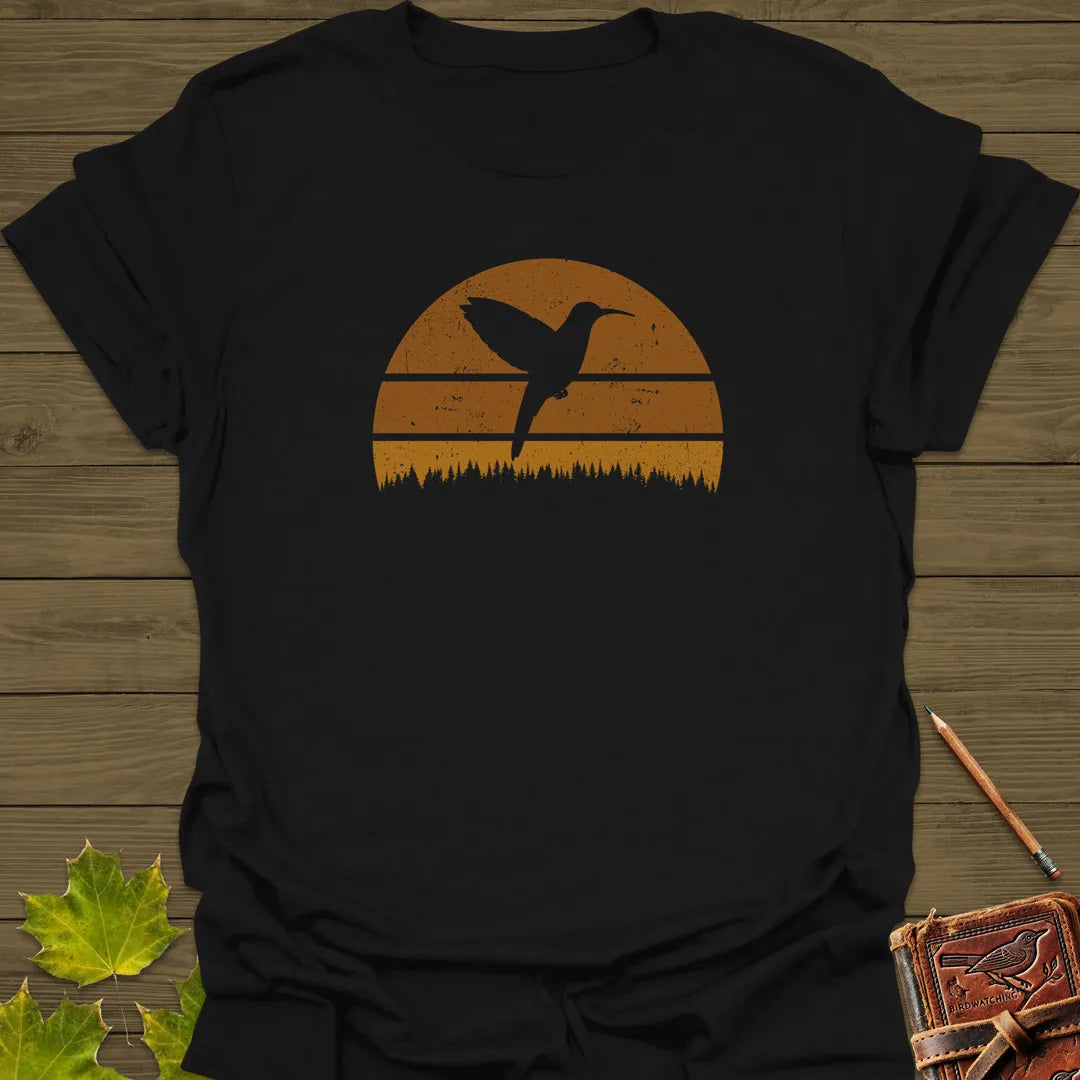 Retro Sunset Hummingbird T-Shirt Black