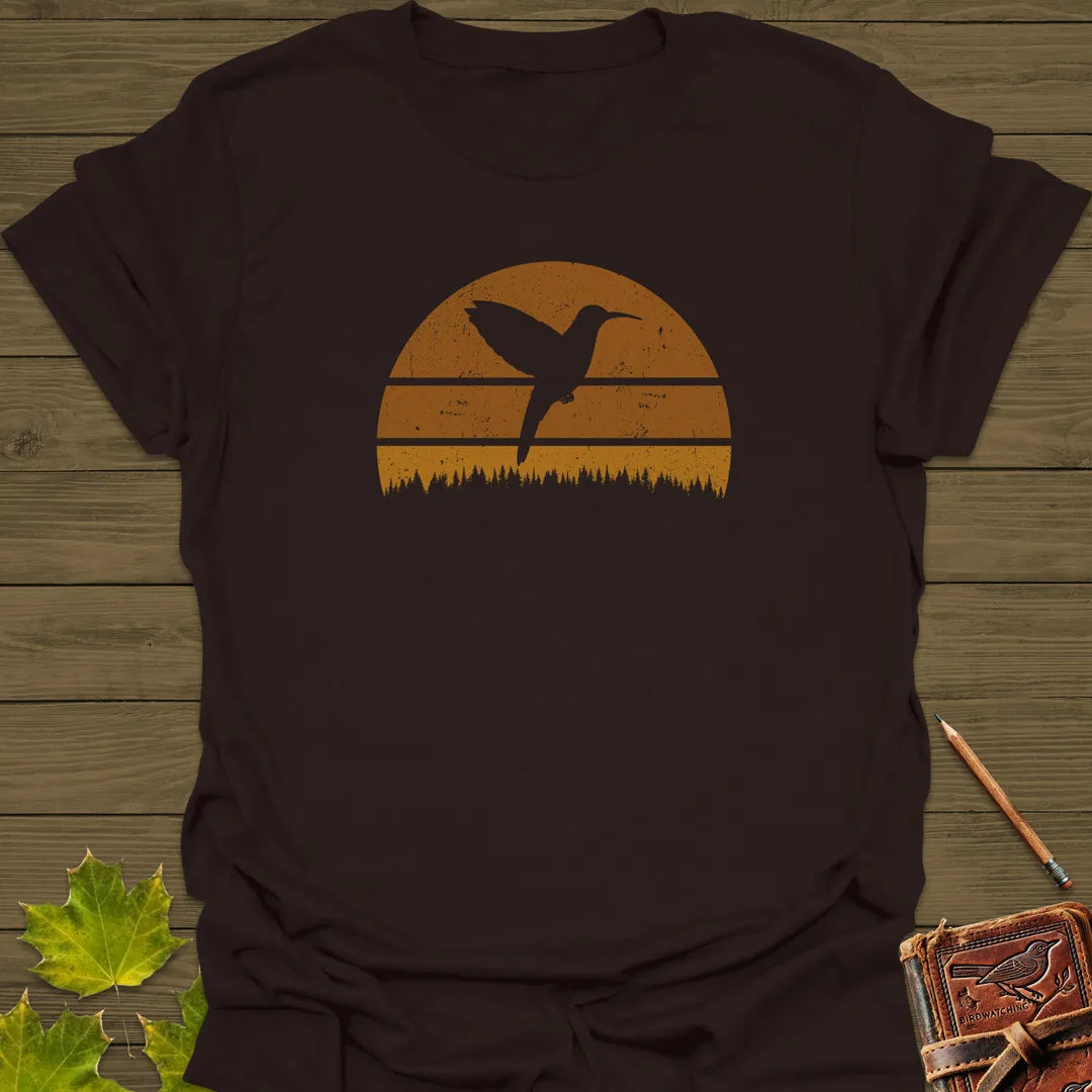 Retro Sunset Hummingbird T-Shirt Dark Chocolate