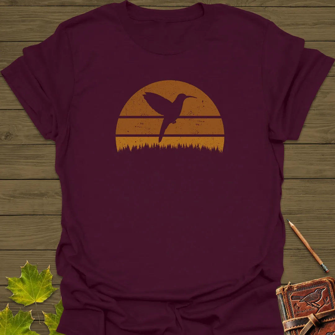 Retro Sunset Hummingbird T-Shirt Maroon