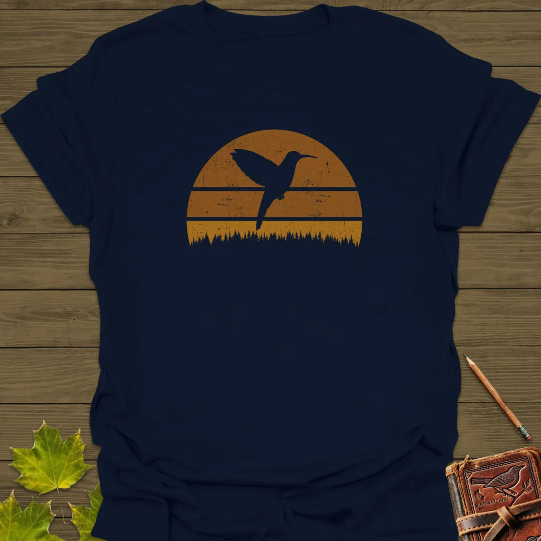 Retro Sunset Hummingbird T-Shirt Navy