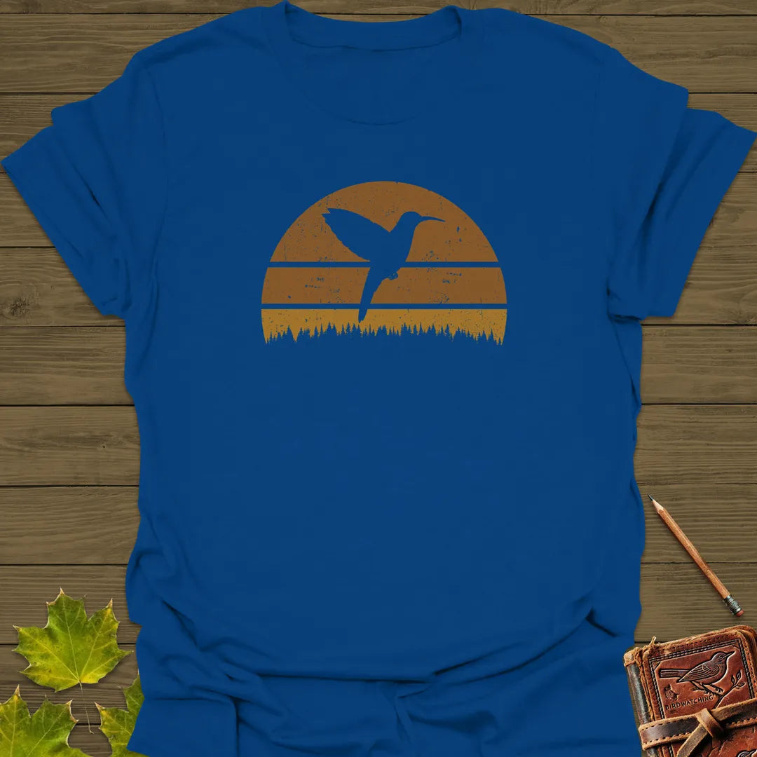 Retro Sunset Hummingbird T-Shirt Royal
