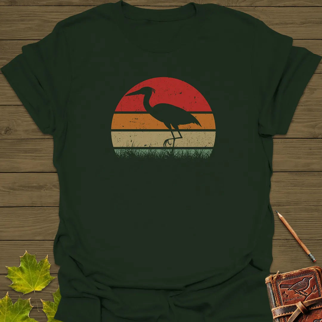 Vintage Wetlands Heron T-Shirt Forest Green