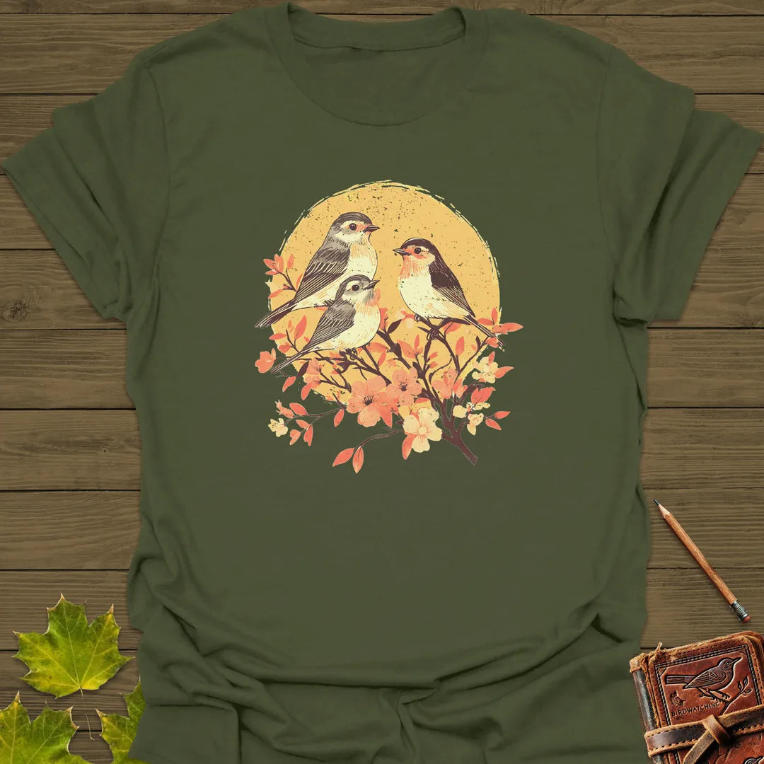 Birds and Blossoms T-Shirt Military Green