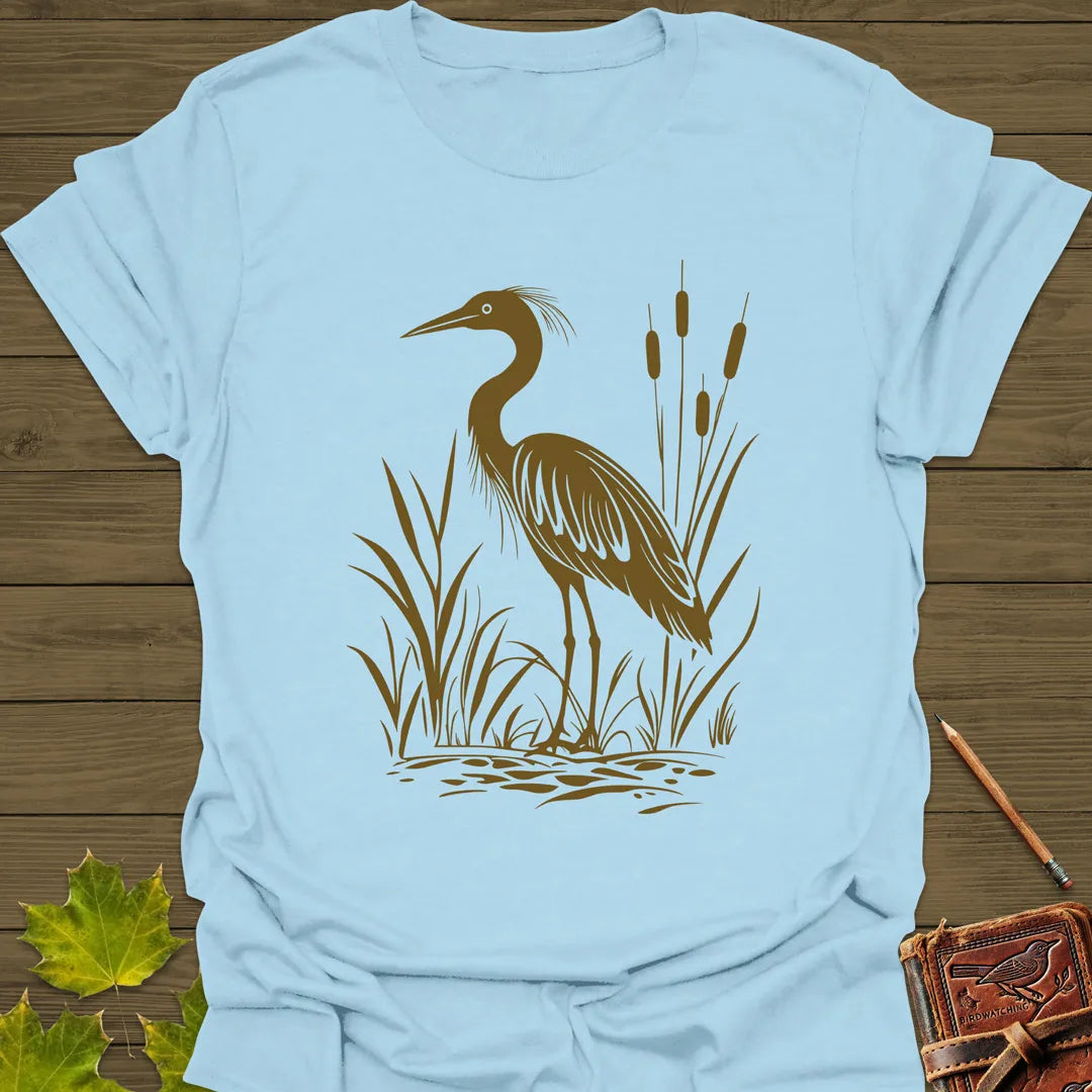 Marshland Majesty Heron T-Shirt Light Blue