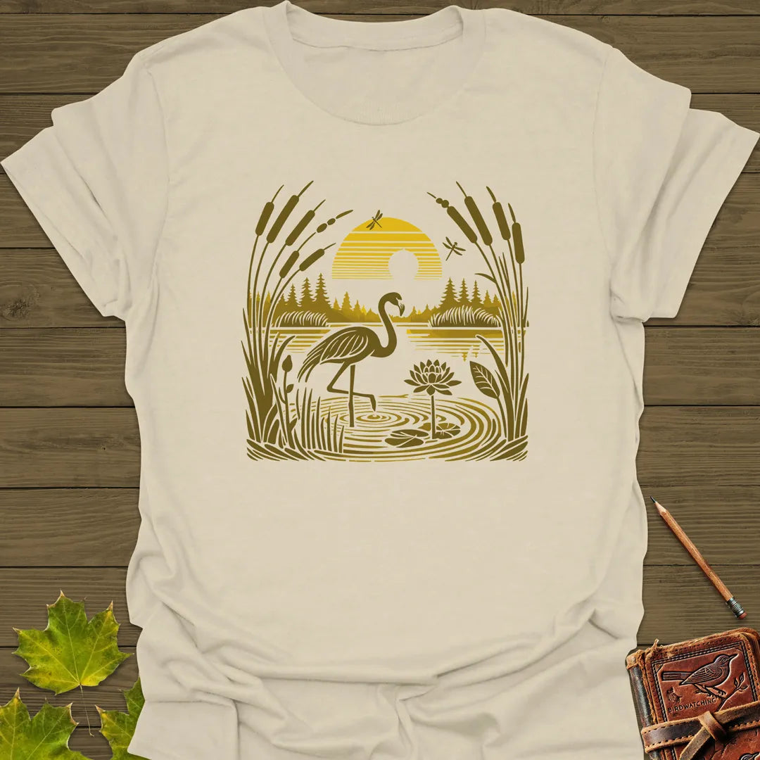 Peaceful Waters Flamingo T-Shirt Sand