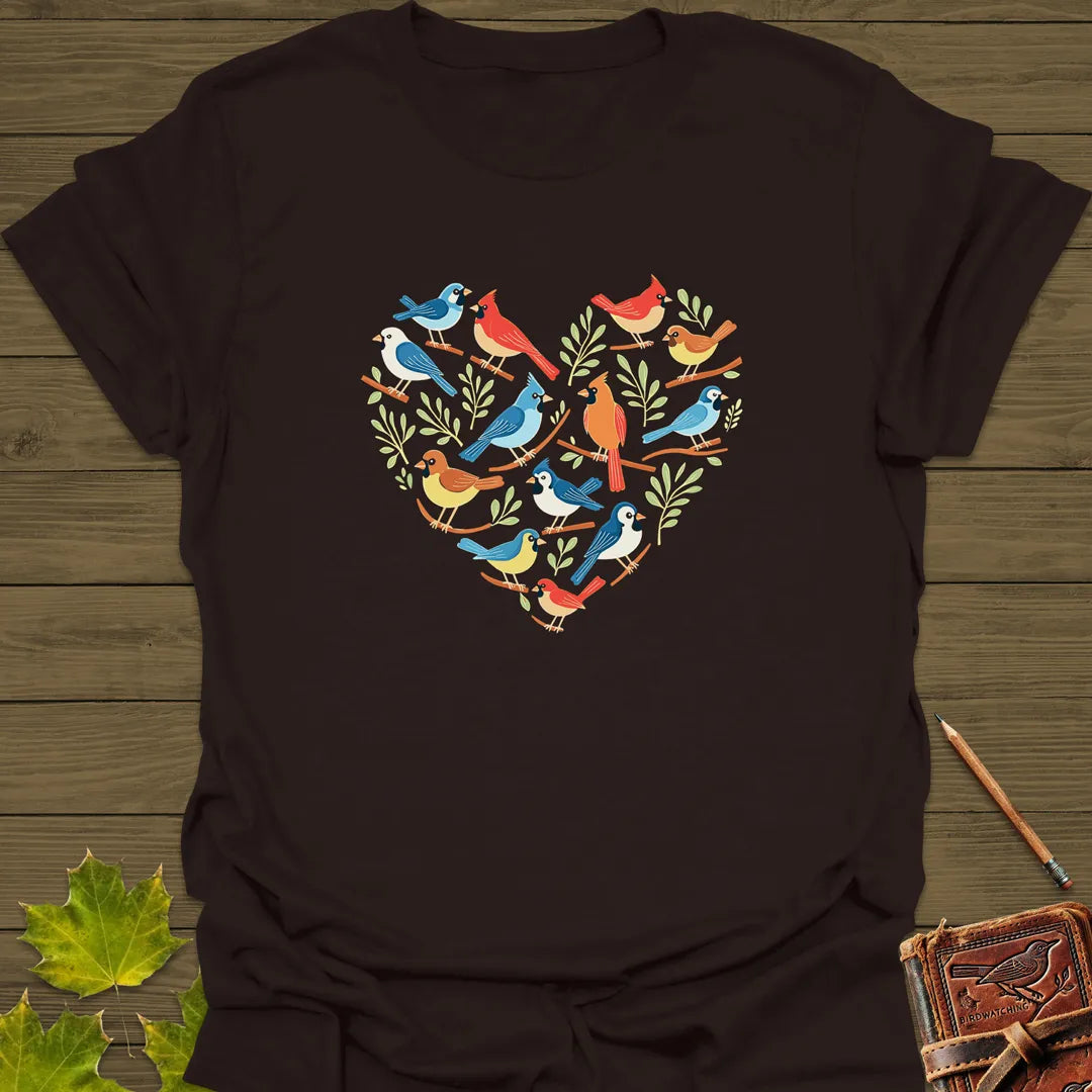 Heart Full of Birds T-Shirt Dark Chocolate