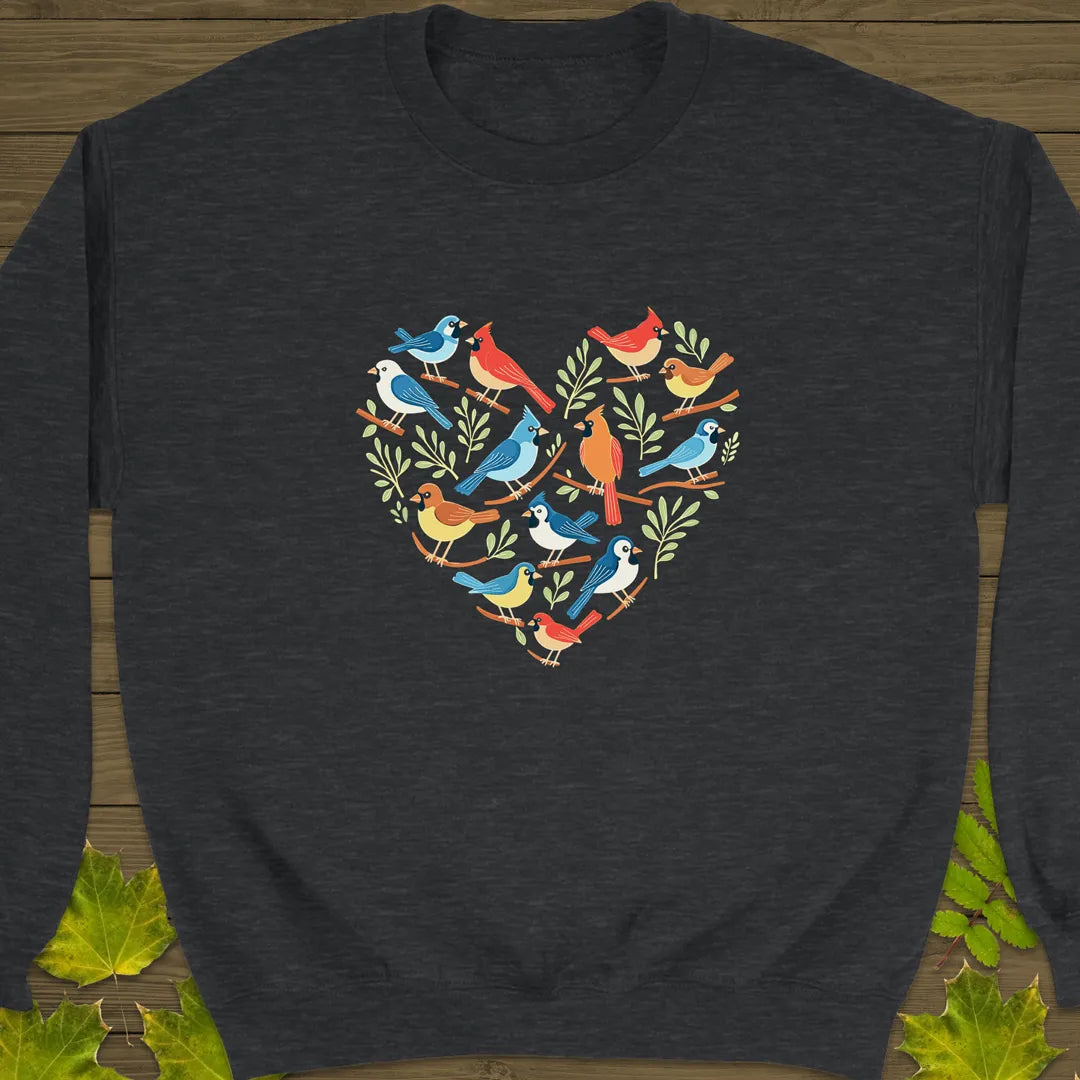 Heart Full of Birds Crewneck Sweatshirt Dark Heather