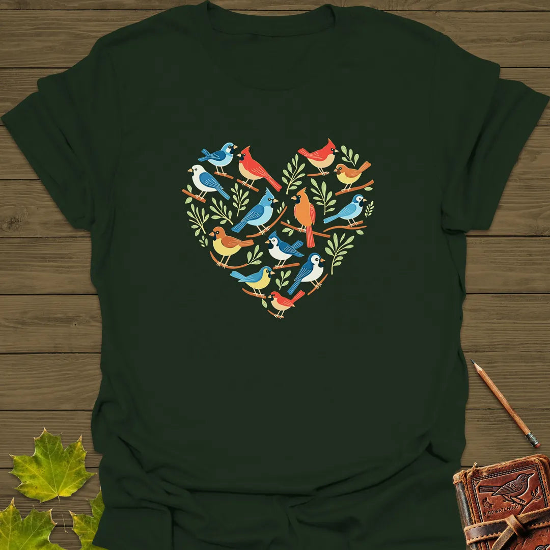 Heart Full of Birds T-Shirt Forest Green