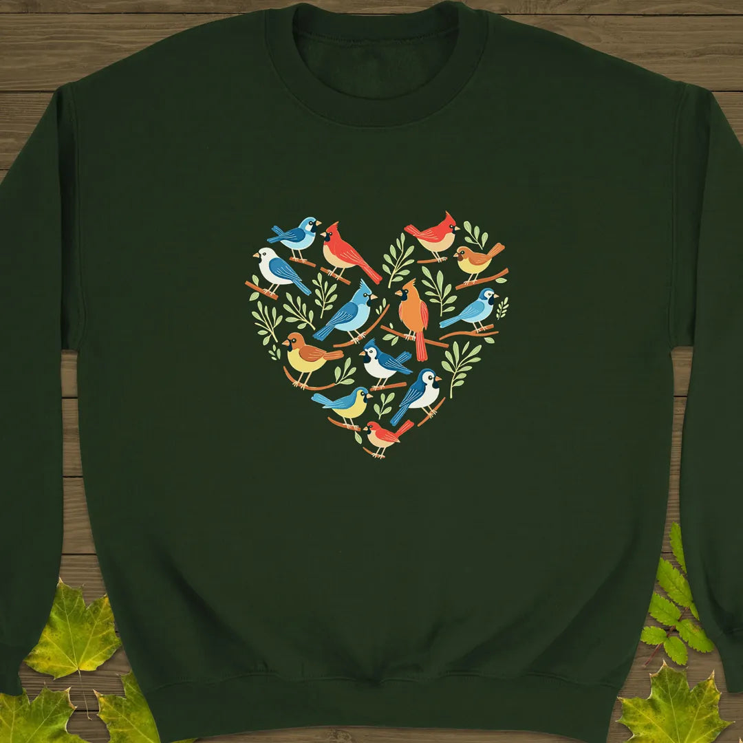 Heart Full of Birds Crewneck Sweatshirt Forest Green