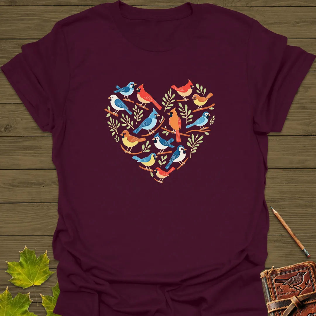 Heart Full of Birds T-Shirt Maroon