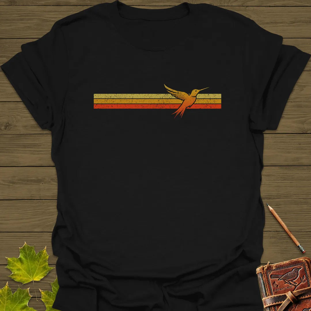 Retro Stripe Hummingbird T-Shirt Black