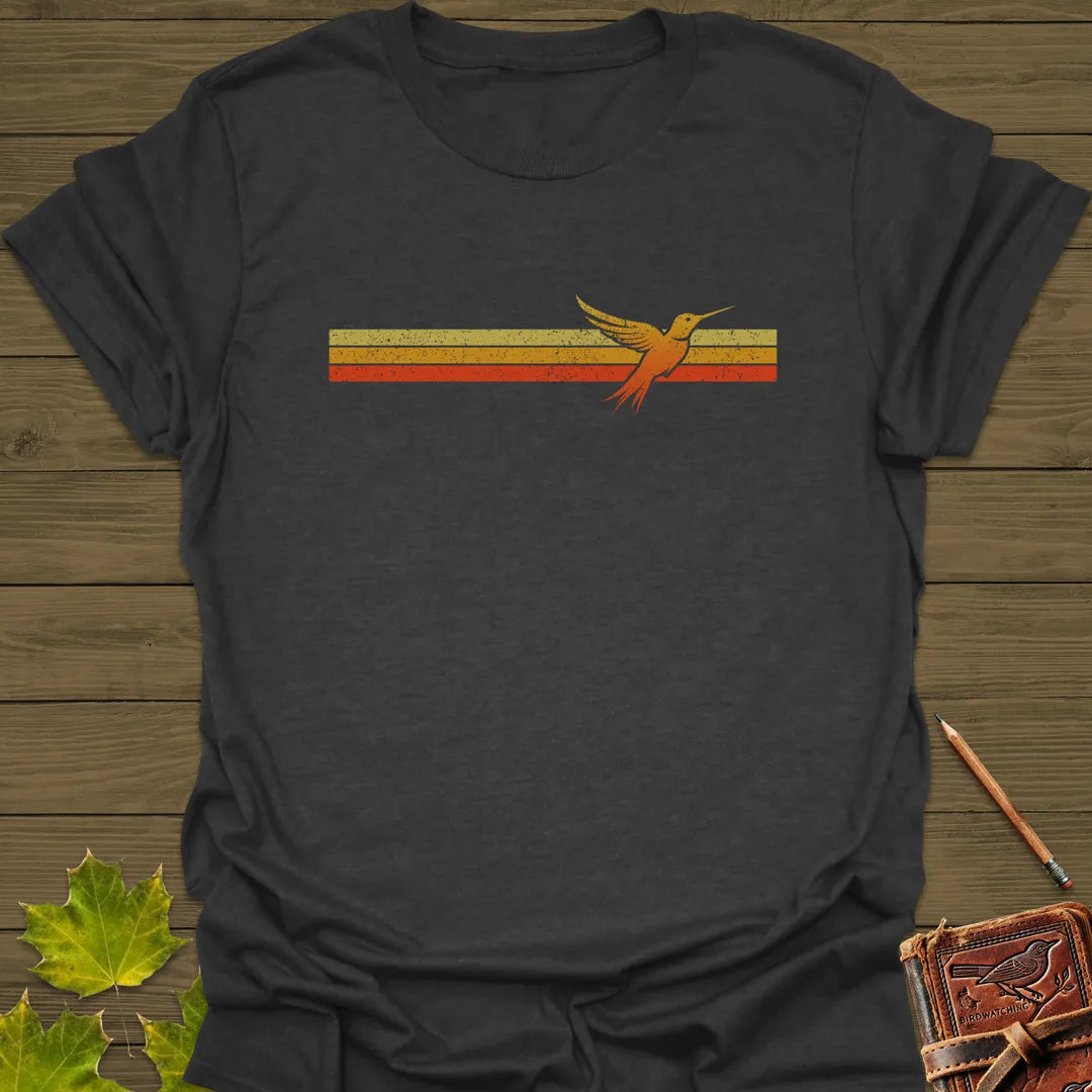 Retro Stripe Hummingbird T-Shirt Dark Heather