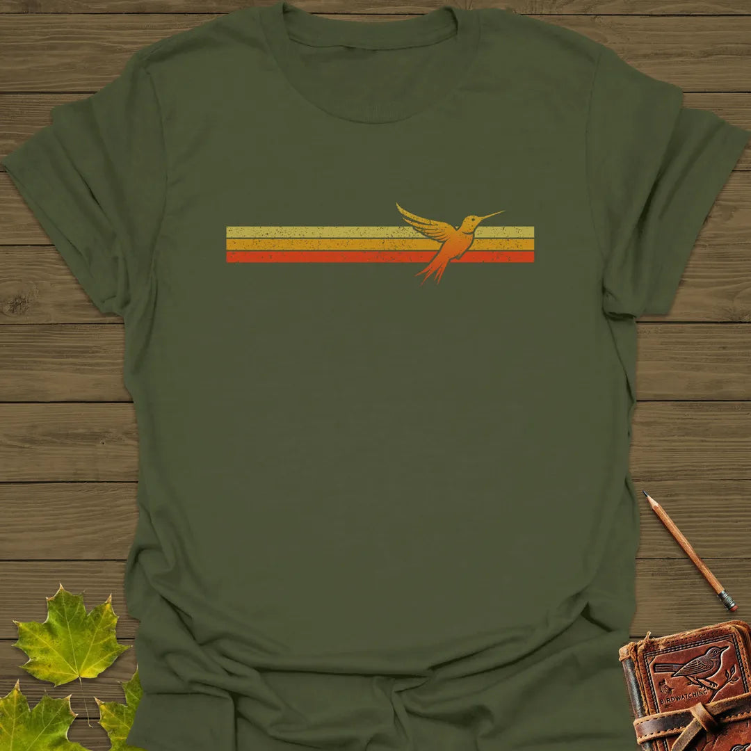 Retro Stripe Hummingbird T-Shirt Military Green