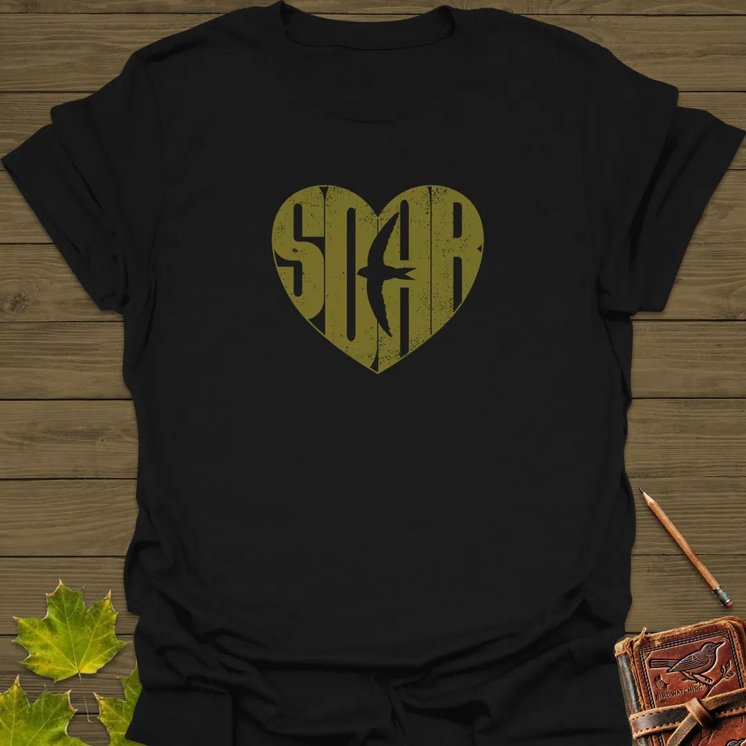 Heart-Shaped SOAR Bird T-Shirt Black