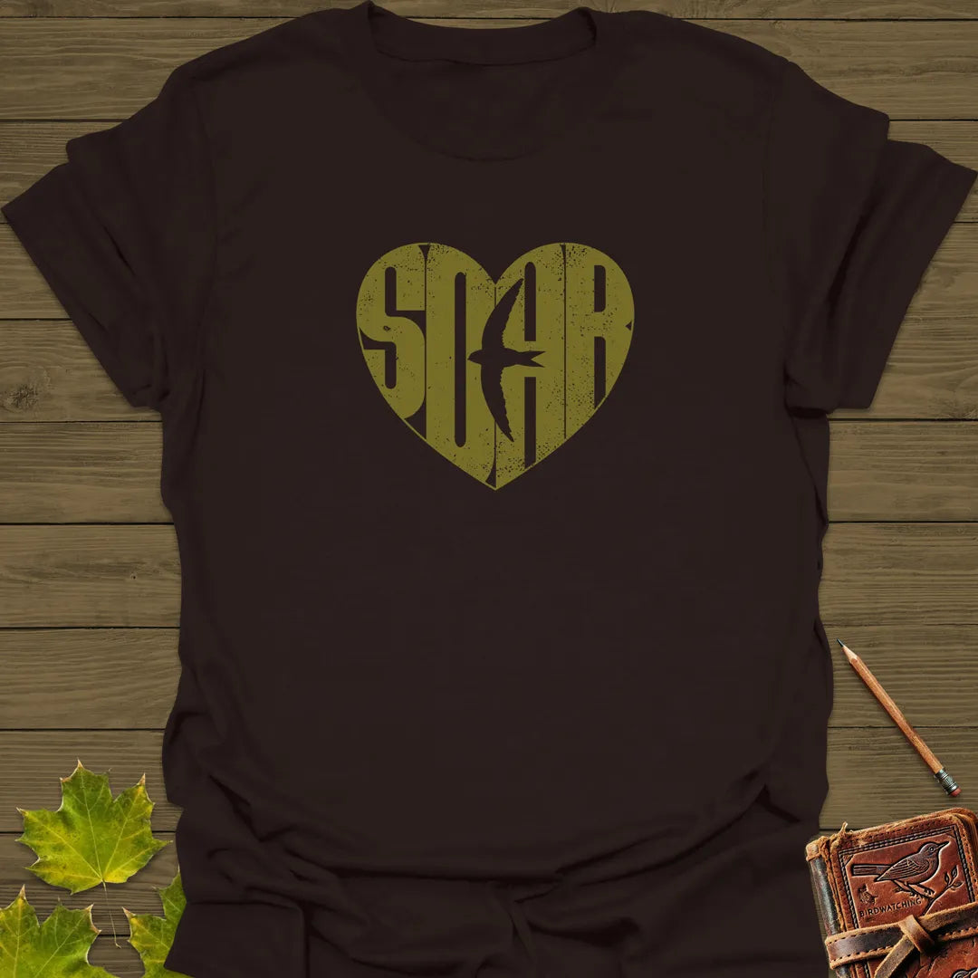 Heart-Shaped SOAR Bird T-Shirt Dark Chocolate