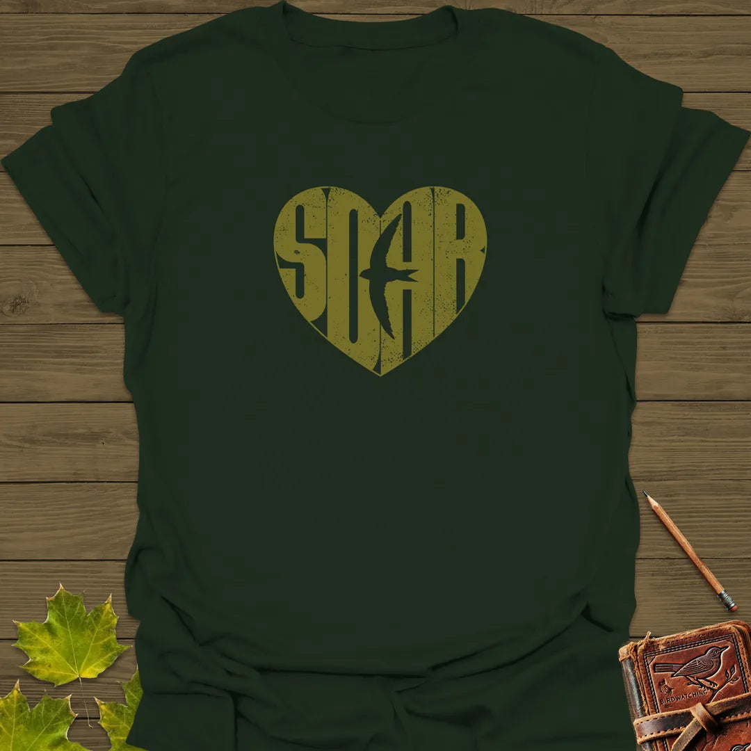 Heart-Shaped SOAR Bird T-Shirt Forest Green