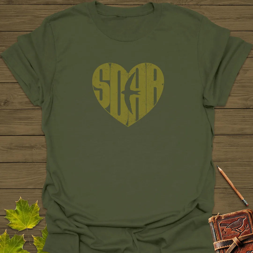 Heart-Shaped SOAR Bird T-Shirt Military Green