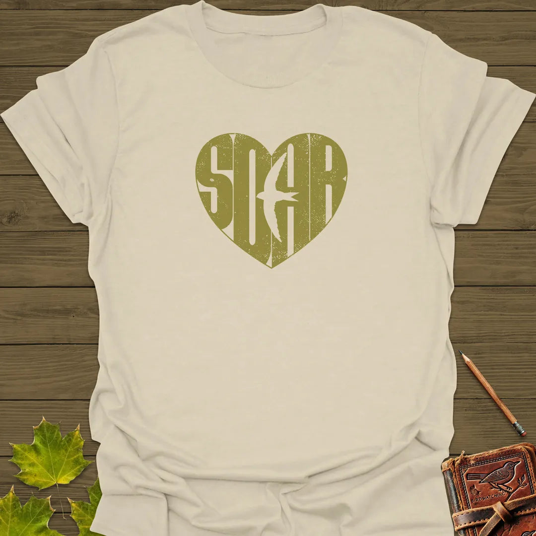 Heart-Shaped SOAR Bird T-Shirt Sand