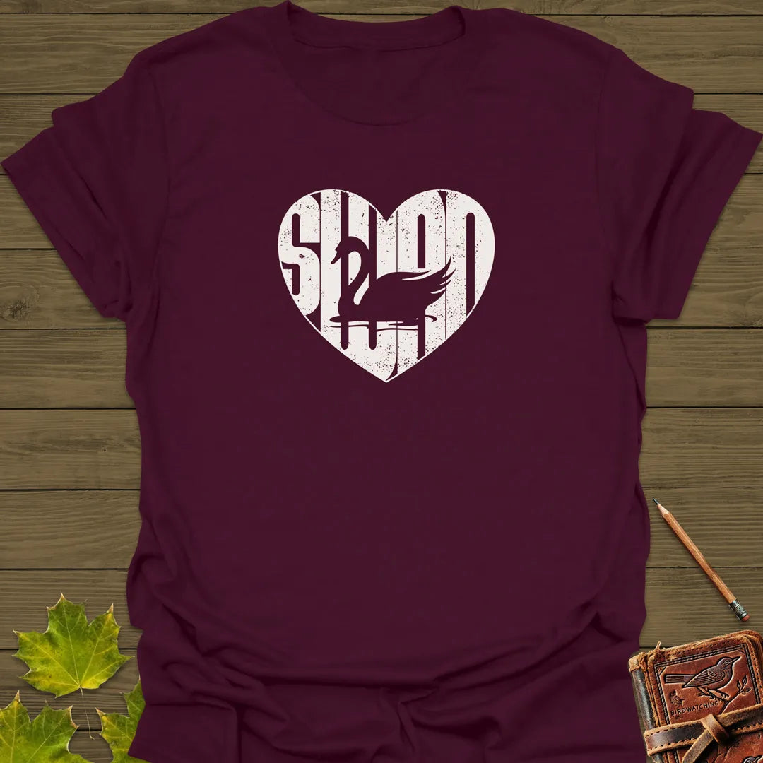 Graceful Swan Heart T-Shirt Maroon