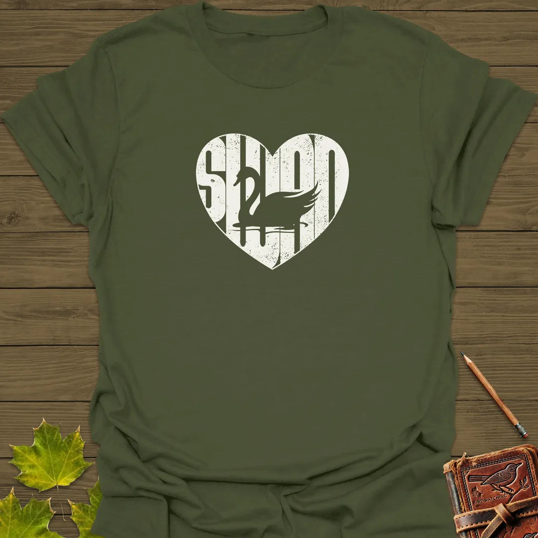 Graceful Swan Heart T-Shirt Military Green